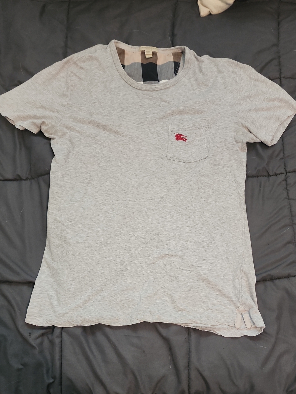 Authentic Burberry Heather Gray Tee Shirt Size M Nova Check - CLEAN